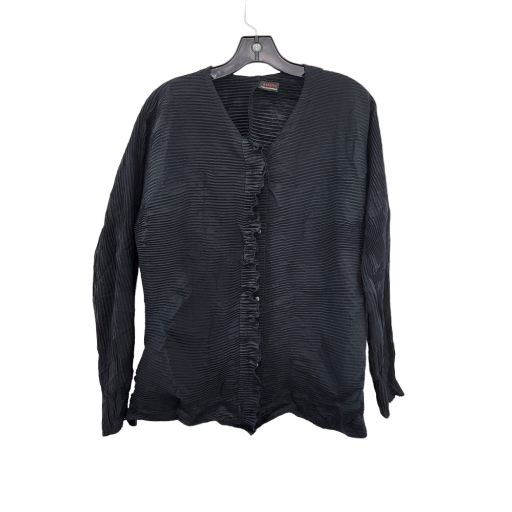 Babette Women's Poly Plisse Ruffle Button Front Top - M